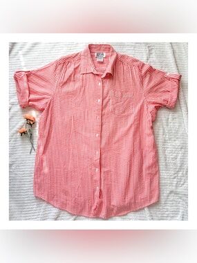 Vintage Mainstreet Blues Red & White Seersucker Striped Button Down Shirt L